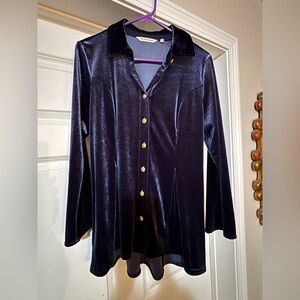 Soft Surroundings Navy Velvet Button-Up Top